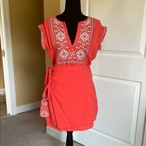 Free People White and Orange Mini Dress